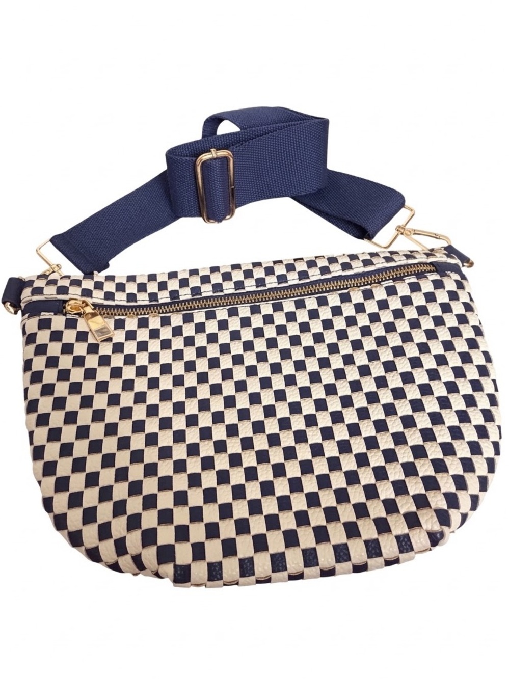 3 Sisters Collection Westlyn Woven Bum Bag Navy Checkerboard Crossbody NWT